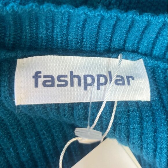 Fashpplar Ribbed Knit Sweater Womens Large Blue New - Picture 5 of 9